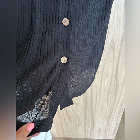 Jordan Taylor Beachwear Black Swimsuit Cover Up Button Front Semi Sheer Medium - Picture 2 of 5